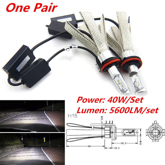 Pair of Car LED Headlight Bulbs Kit 6000K H15 40W Auto Lighting Lamp Waterproof v
