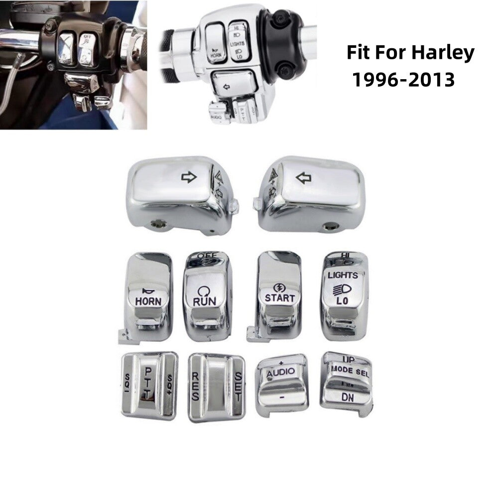 10x Chrome Hand Control Switch Housing Button Cover Cap for Harley Touring 96-13