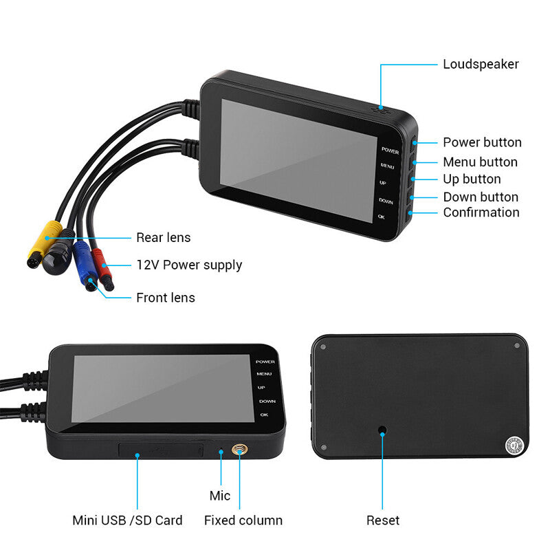 4-inch night vision dual-lens 1080P motorcycle driving wireless WiFi dashcam n