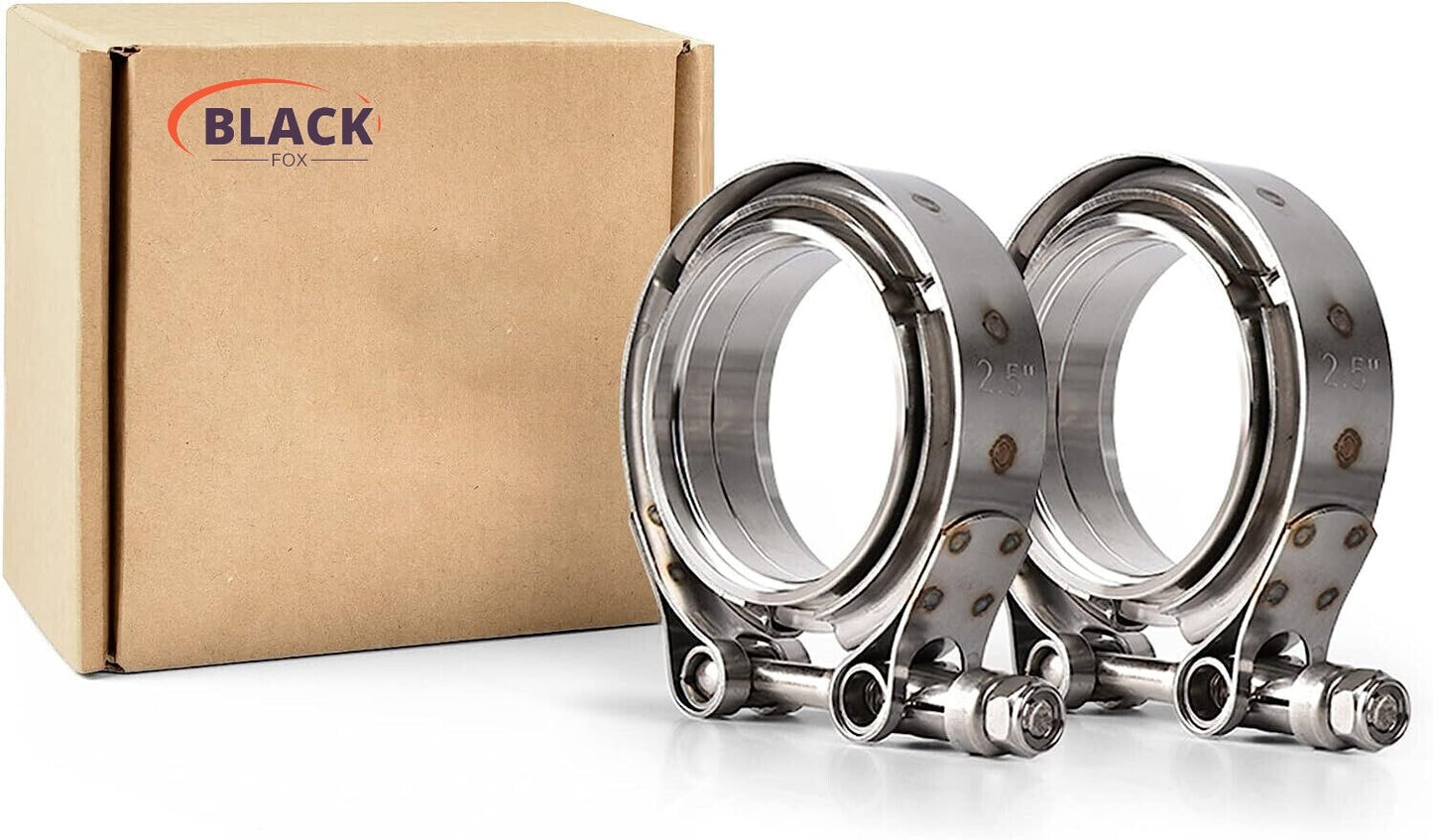2-Piece Set of 2.5-inch V-Band Flanges and Clamps for Turbo Exhaust Pipes Made of T304 Milk Steel