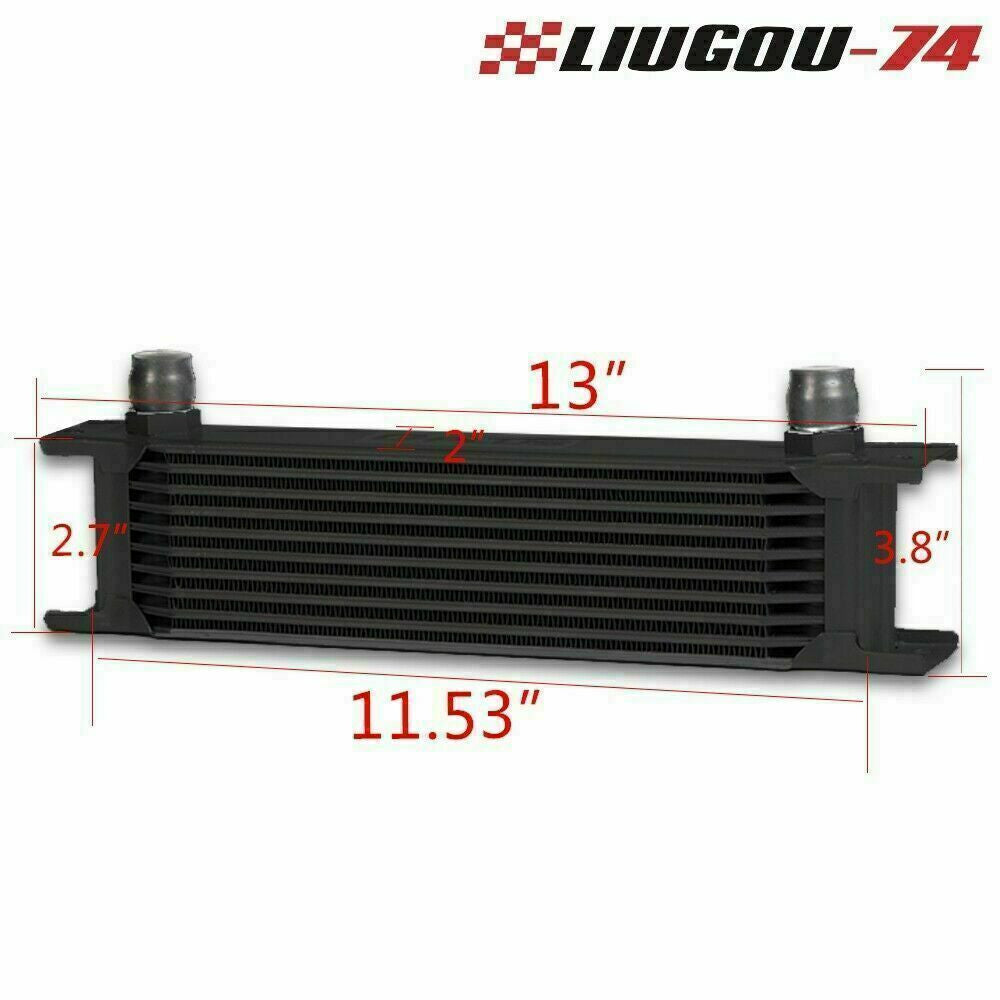 Fit For Universal 10 Row AN-10AN Aluminum Transmission Engine Oil Cooler, Black Q