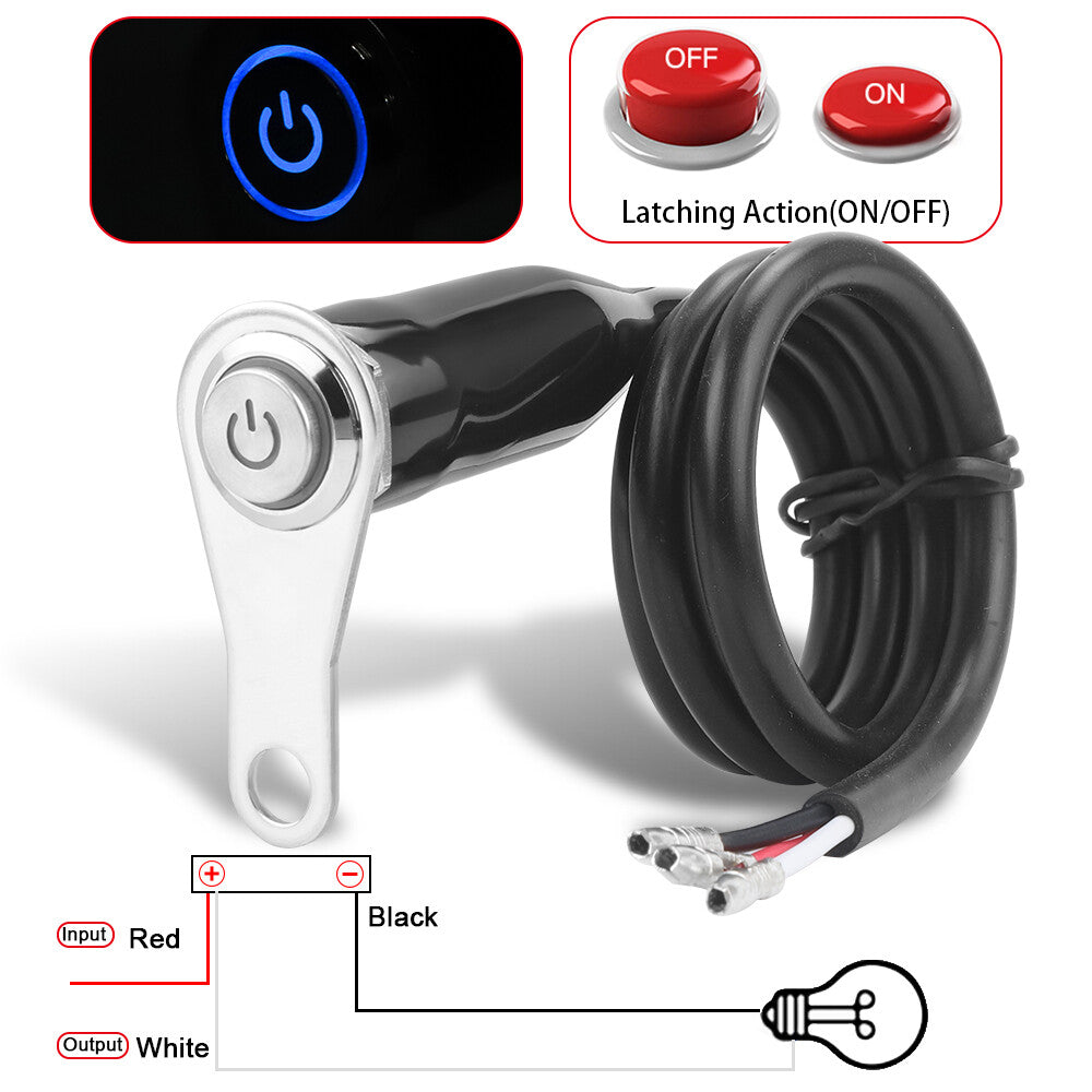 Blue LED Motorcycle Switch ON OFF Handlebar Mount Push Button 12V Fog Headlight