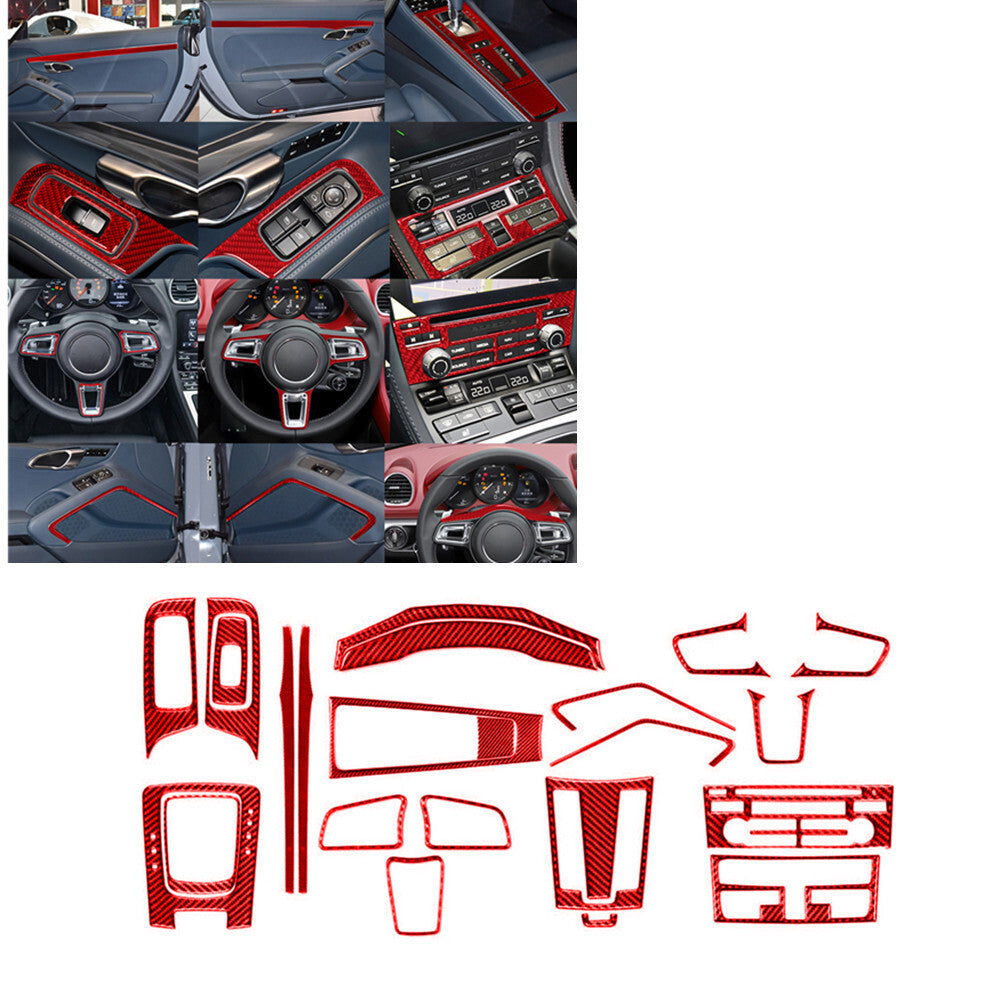 24Pcs Red Carbon Fiber Door & Dashboard Cover Trim Kit for Porsche 718 2016-2022