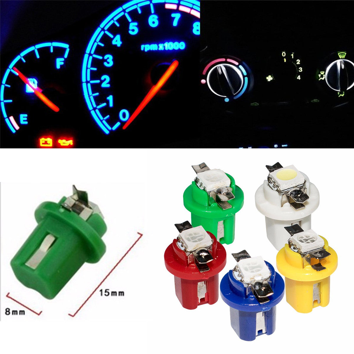 50Pcs T5 5050 1SMD LED Indicator Gauge Dashboard Dash Side Lights Bulbs 5 Colors Q
