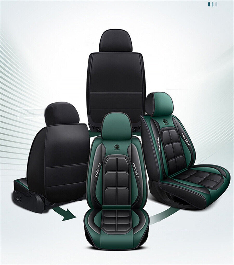 Black+Green Luxury PU Full Surrounded for Seat Cushions Protection Cover Front+Rear Q