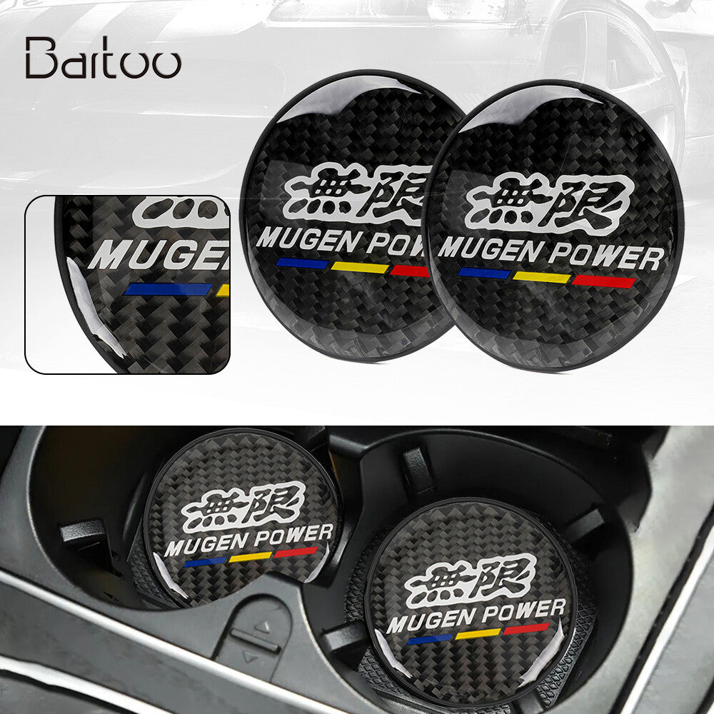 2Pcs Mugen Carbon Fiber Car Cup Holder Pad Water Cup Slot Non-Slip Mat BK