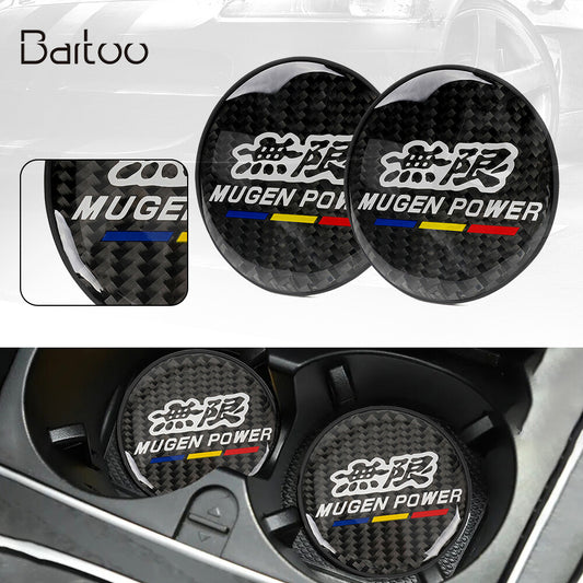 2Pcs Mugen Carbon Fiber Car Cup Holder Pad Water Cup Slot Non-Slip Mat BK