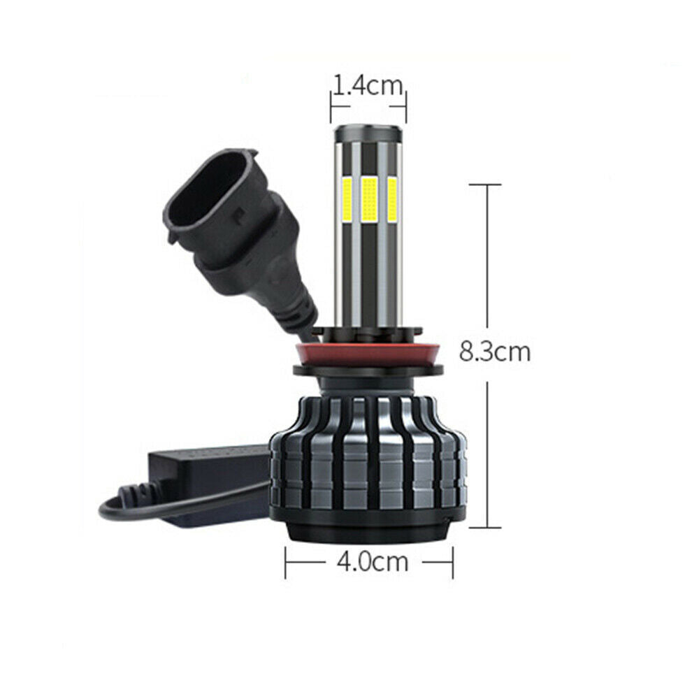 2 x 9006 HB4 Ultra Bright White 6000K LED Headlights with 6 Side-Emitting LED Bulbs