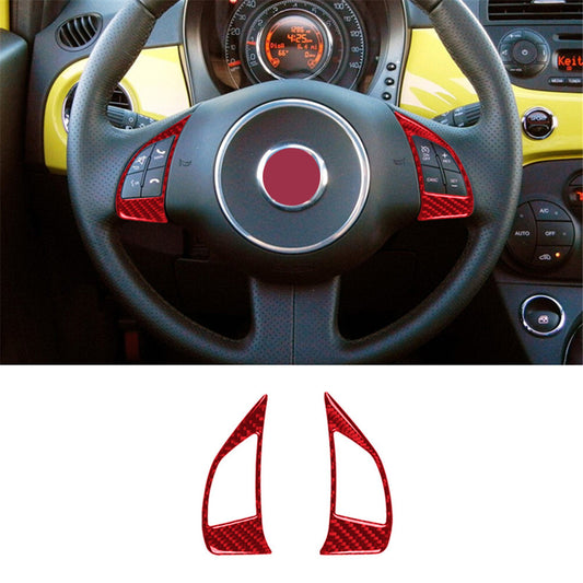 Red Carbon Fiber Interior Steering Wheel Button Cover Trim For 2012-15 for Fiat 500