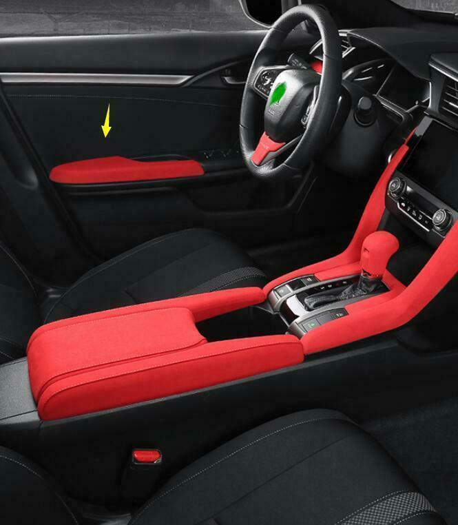 Interior Door Armrest Panel Trim for Honda for Civic 2016-2021 Red Alcantara Suede