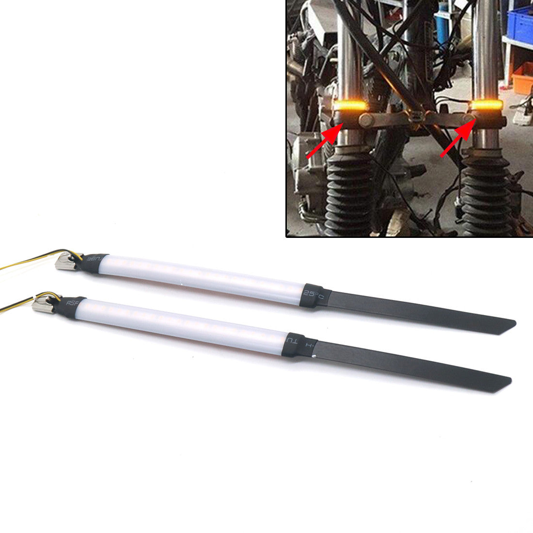 Motorcycle Front Fork Turn Signal Light Amber LED Strips for Harley for Honda Custom Q