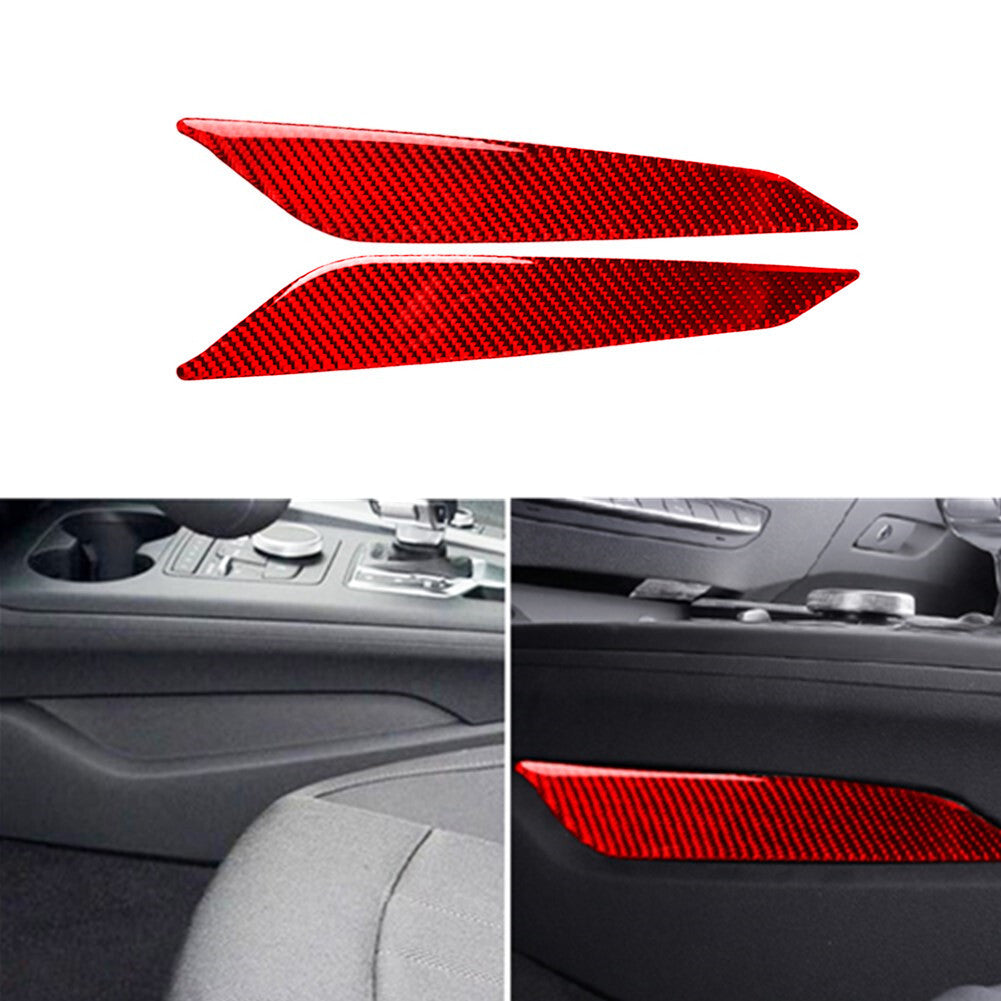 2x Red Gear Shift Side Trim Cover Decor Carbon Fiber for Audi for A4 B9 S4 2017-2019