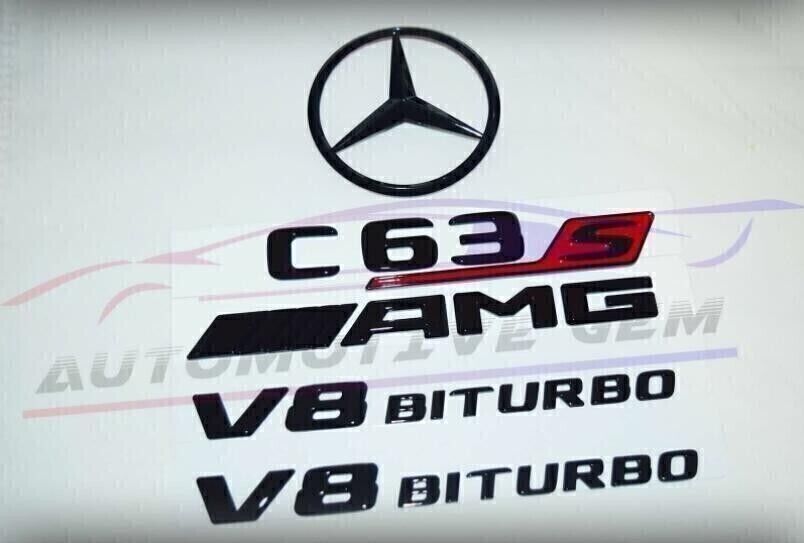 C63S COUPE AMG V8 BITURBO Star Badge Black Badge Combo Set for Mercedes C205