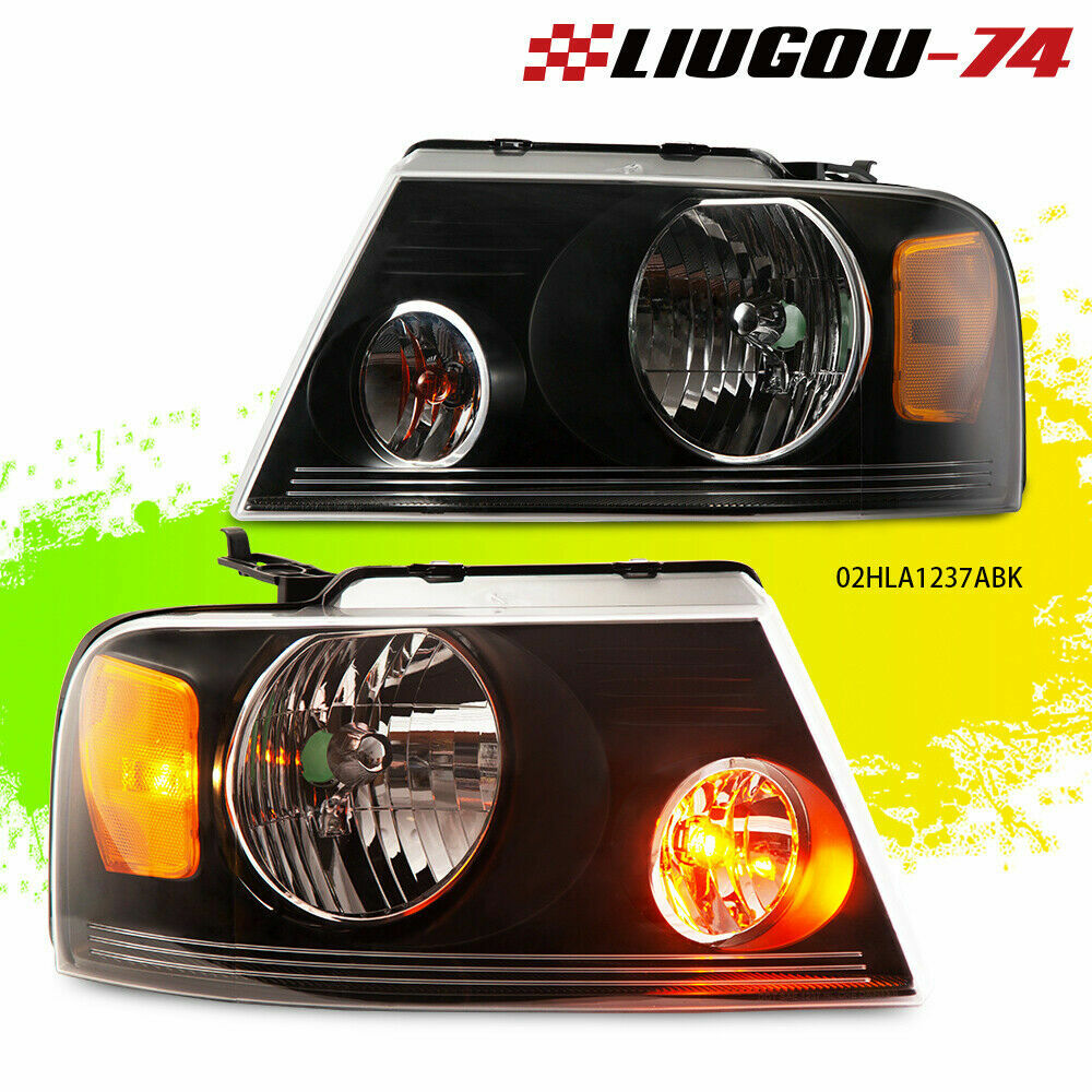 Amber colored transparent/black headlight assembly suitable for 2004-08 F150 - v