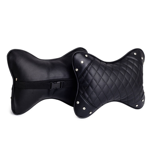 2pcs Car for Seat Head Neck Support Rest Pillow Headrest Soft Cushion Balck Leather