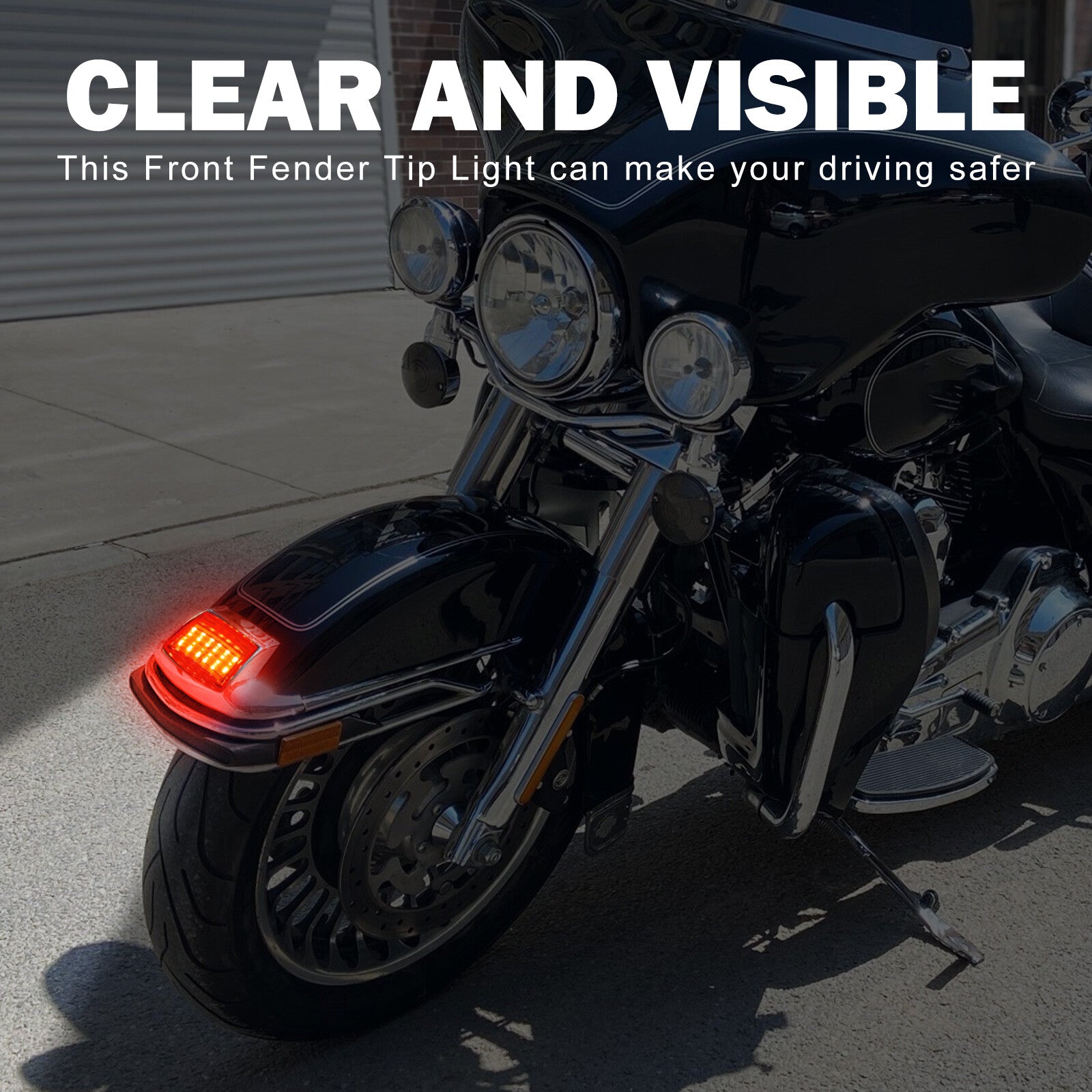 Front Fender w/ Red Lens Tip LED Light Fit for Harley Electra Road Glide Softail