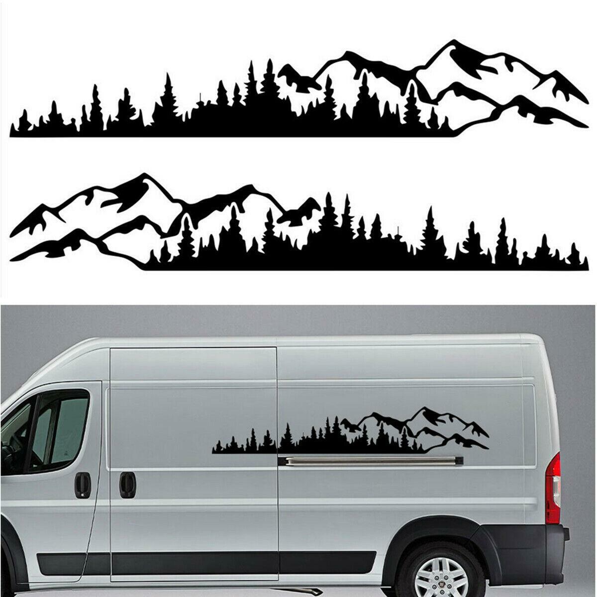 Tree Mountain Forest Graphic Vinyl Sticker Car Body Side Door Black 190x32cm 2x- n