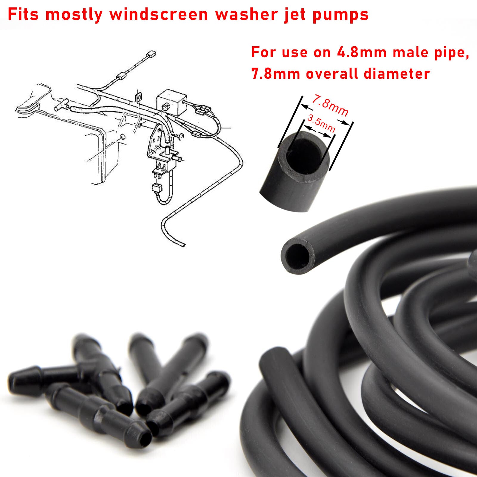 Windshield Washer Nozzle Hose Tube T Y Straight For Front Window Headlight Pump
