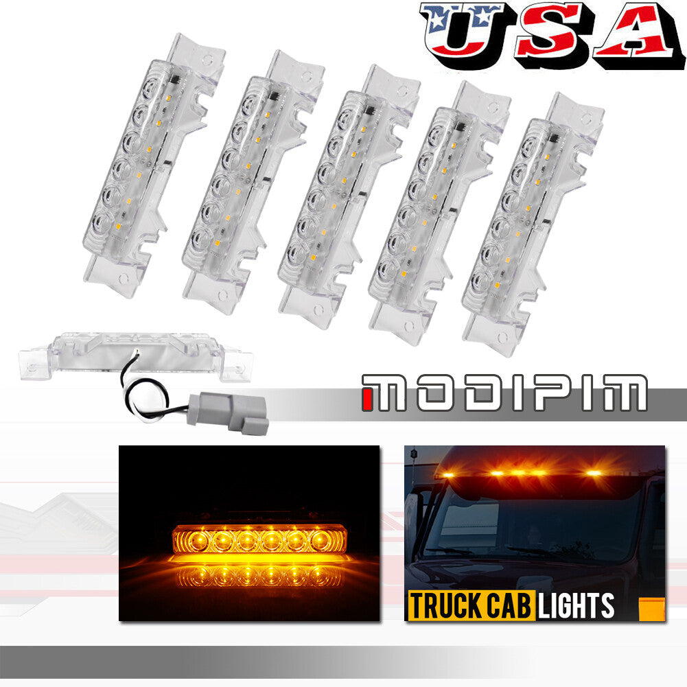 Pack Clear Amber LED Cab Roof Marker Lights for 2003+ for Volvo VNL Trucks - v