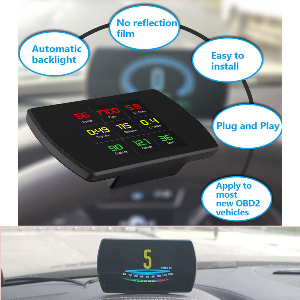 4.3 Vehicle HUD Head-Up Display (OBD2) Speedometer Warning for Smart Digital Instrument RPM- n