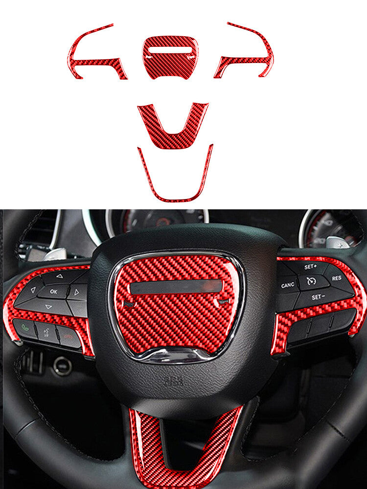 for Dodge for Challenger 2015-2020 5Pcs Steering Wheel Trim Cover Carbon Fiber Red