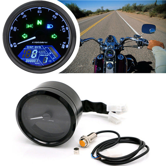 12000 RPM Motorcycle LCD Signal Speedometer Tachometer Odometer Gauge Indicator