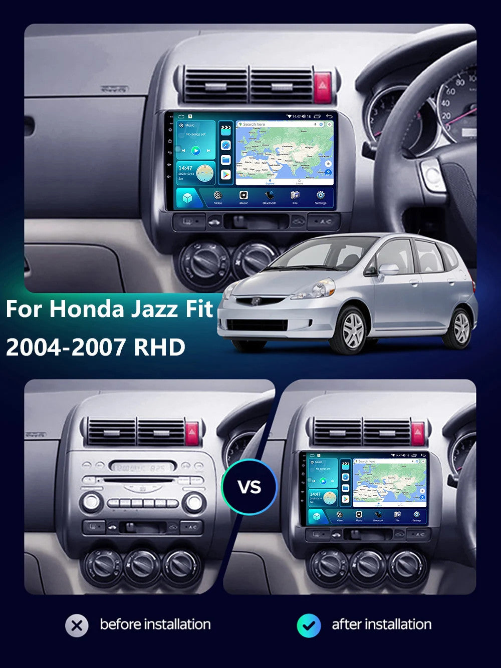for Honda Jazz 2004-2007 Stereo Android CarPlay Car Radio GPS Multimedia Screen
