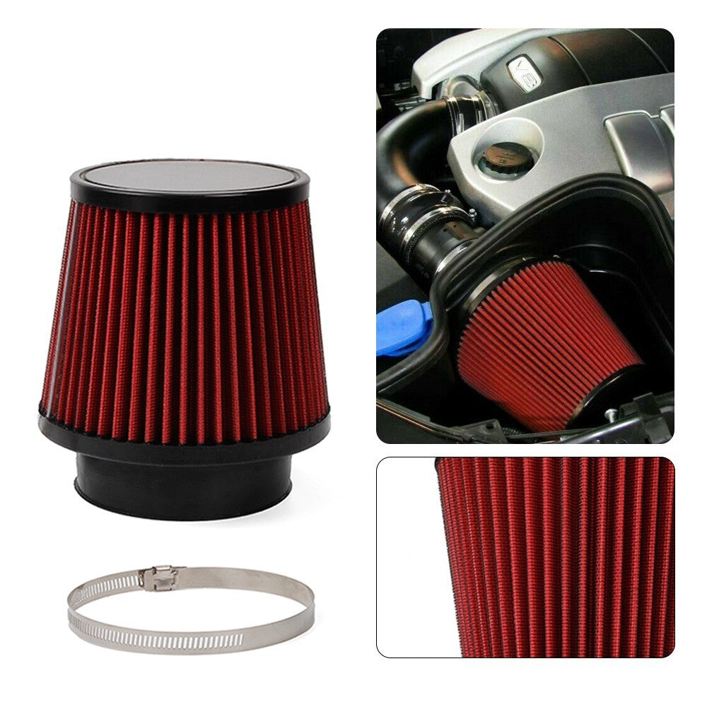 Red 3 76mm Dry Air Filter Inlet Cold Air Intake Cone w/Air Filter Dust Cover Q