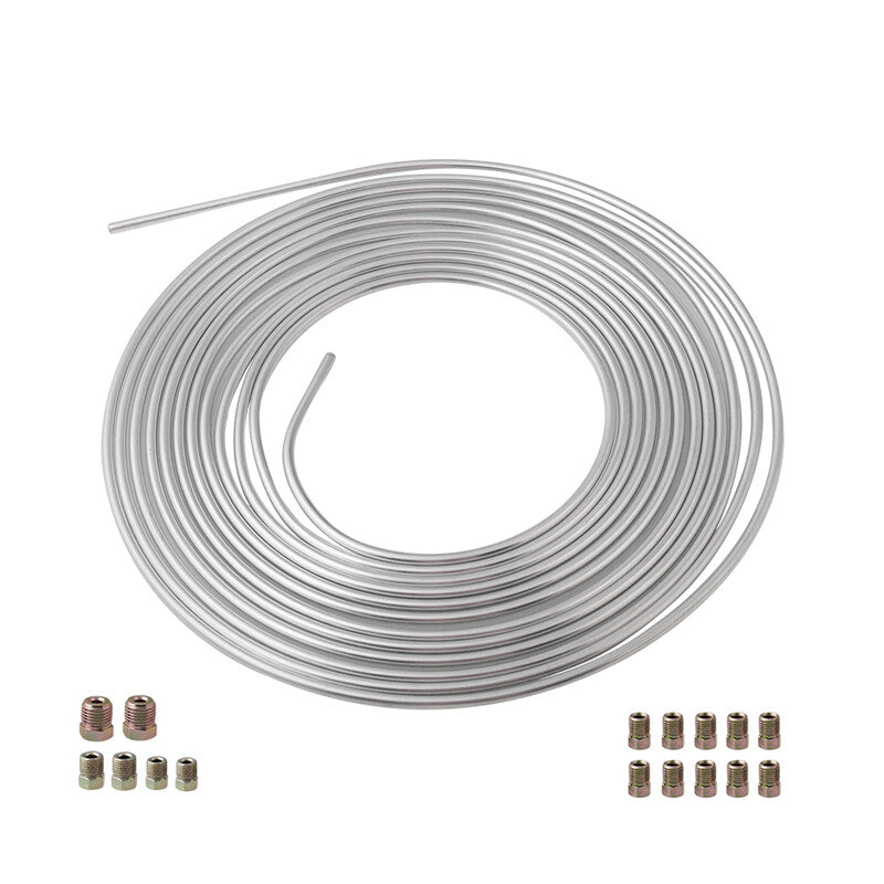 1 Set Galvanized Brake Line Tubing 3/16 25 Foot Coil Roll Fittings Silver v