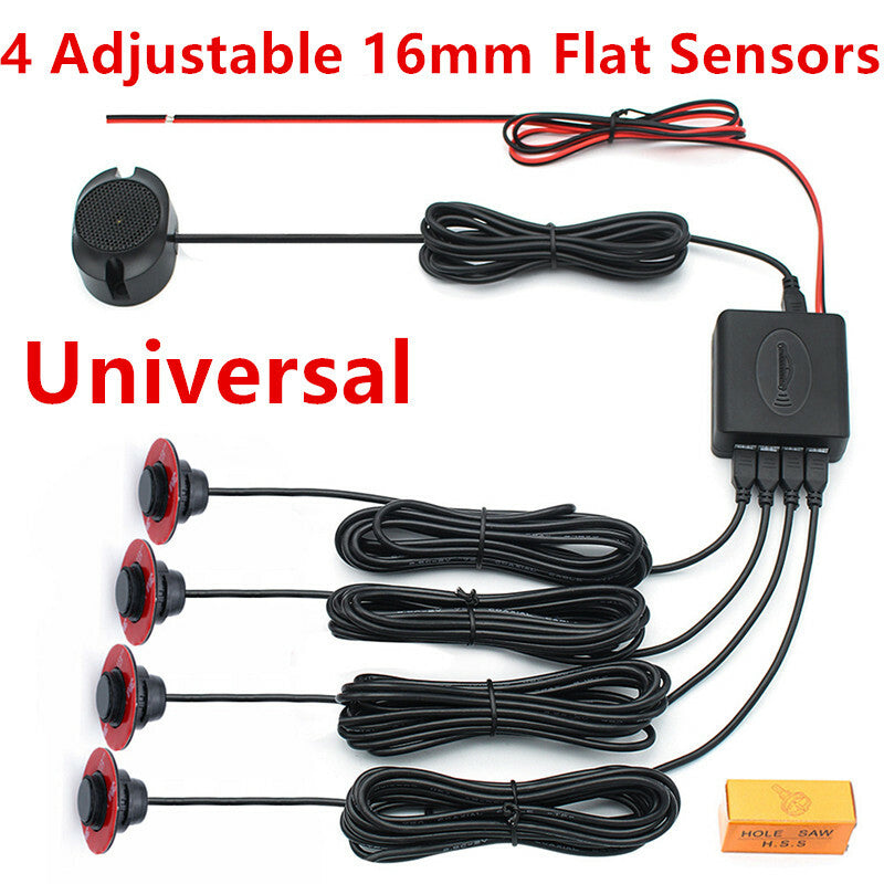 4x Car Hidden Parking Sensors Reverse Backup Radar Sound Buzzer Alarm 16mm Flat