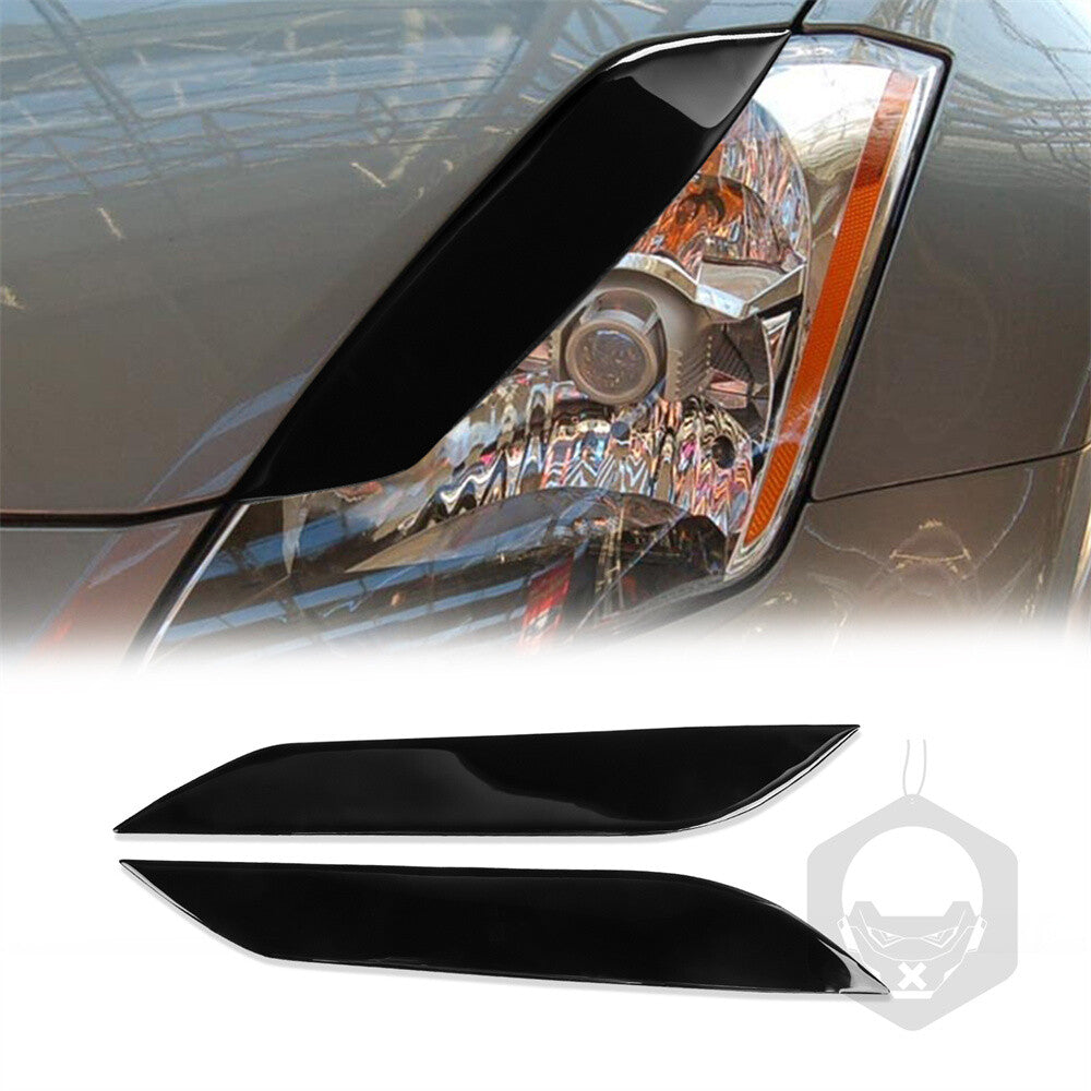 for Nissan 350Z 2006-2009 Piano Black Front Headlight Eyelids Eyebrow Panel Trim