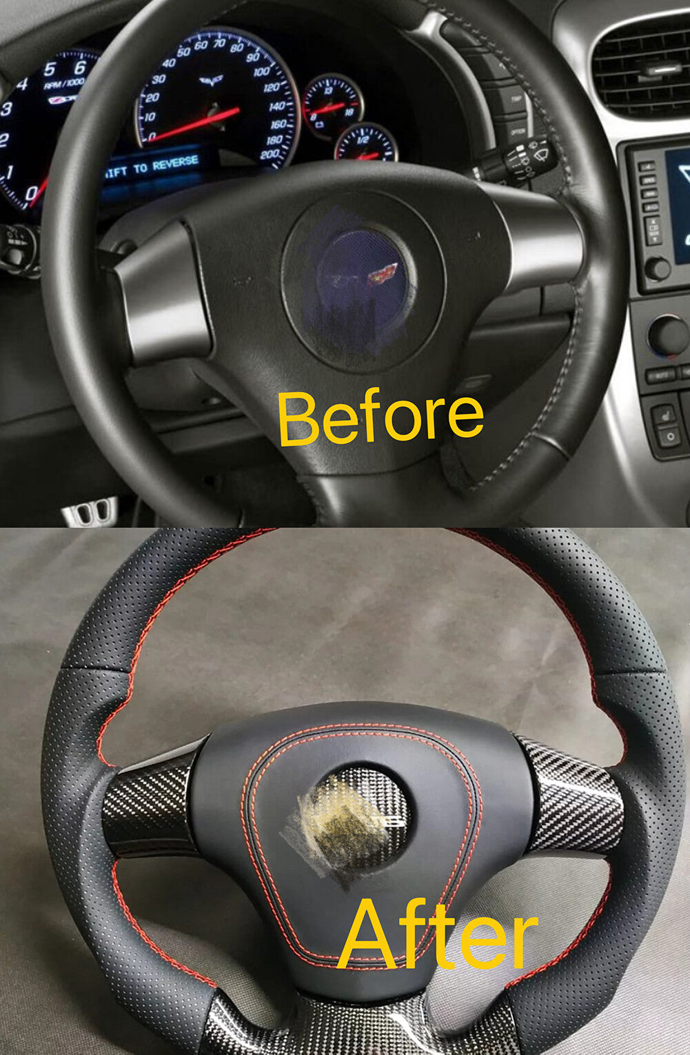C6 Carbon fiber Button Cover for Corvette Steering Wheel Trim 2006-2013 New Q