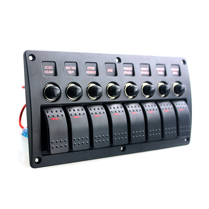 8 Gang 12-24V Enclosed Rocker Switch Panel Car Marine Boat Circuit Led Breaker v
