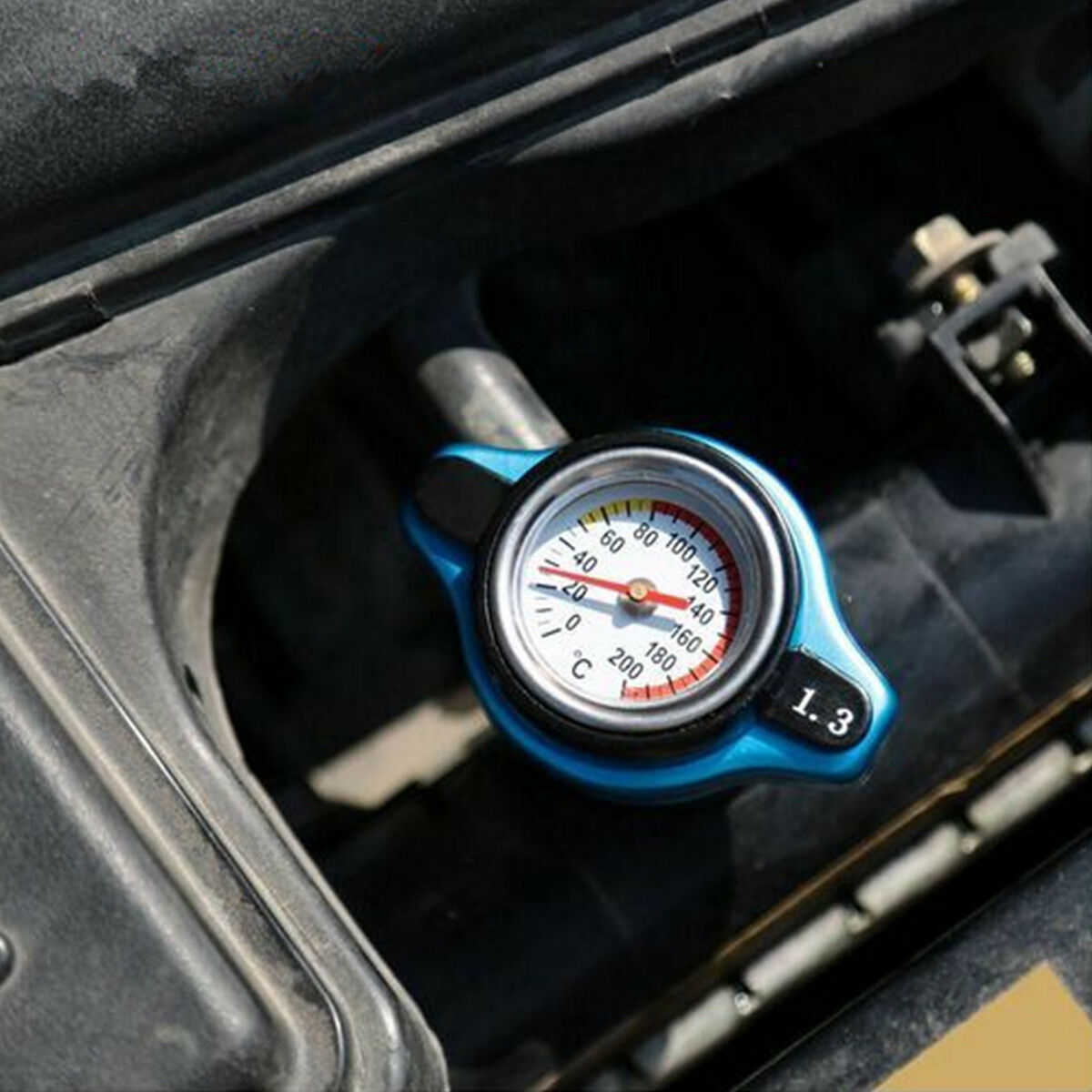 Aluminum Alloy Car Thermostatic Radiator Cap W/Water Temp Gauge 1.3 Bar Pressure