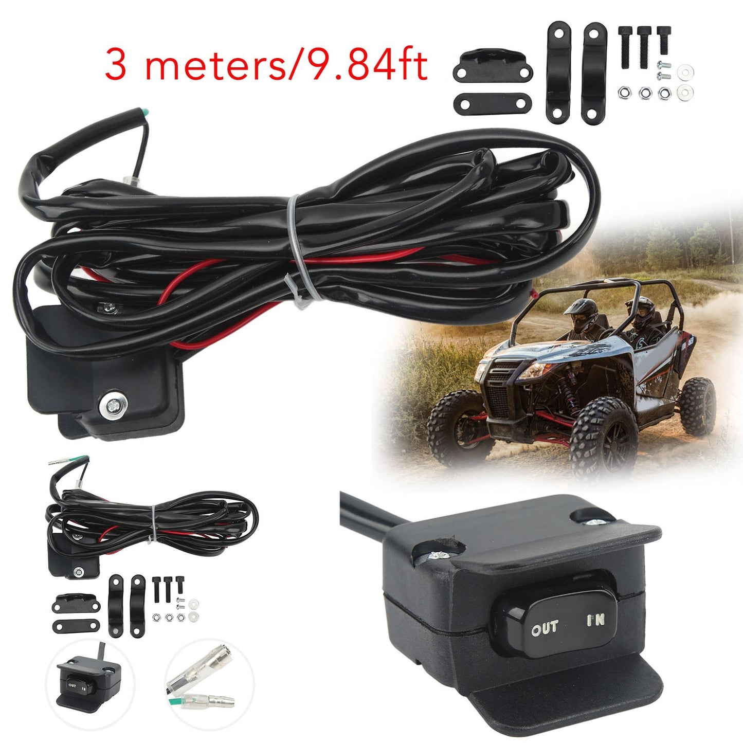 New Auto Winch Rocker Switch 3 Meters Length Handlebar Control Line For WARN