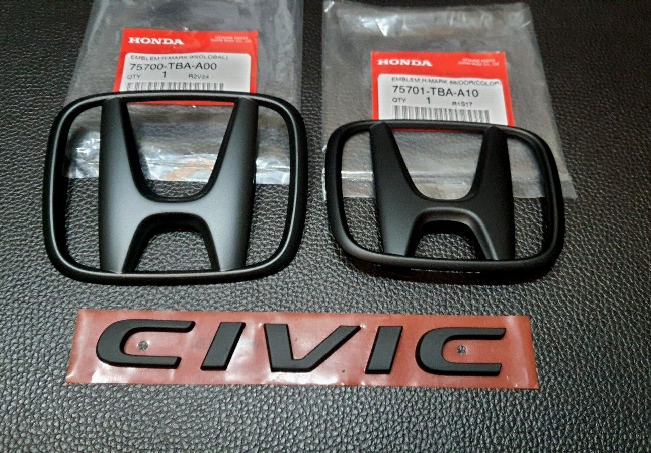 1. Double H+ for CIVIC FC FK MATT Black Embroidered Badge for Honda for CIVIC FC FK 2015-21