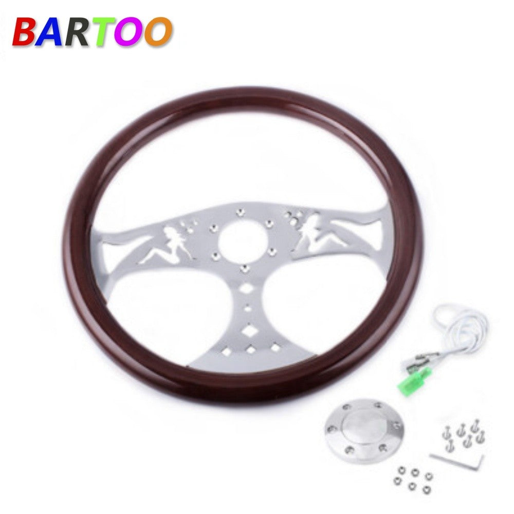 Racing 380mm 15 Classic Wood Grain Deep Dish with Hollow Angel Steering Wheel