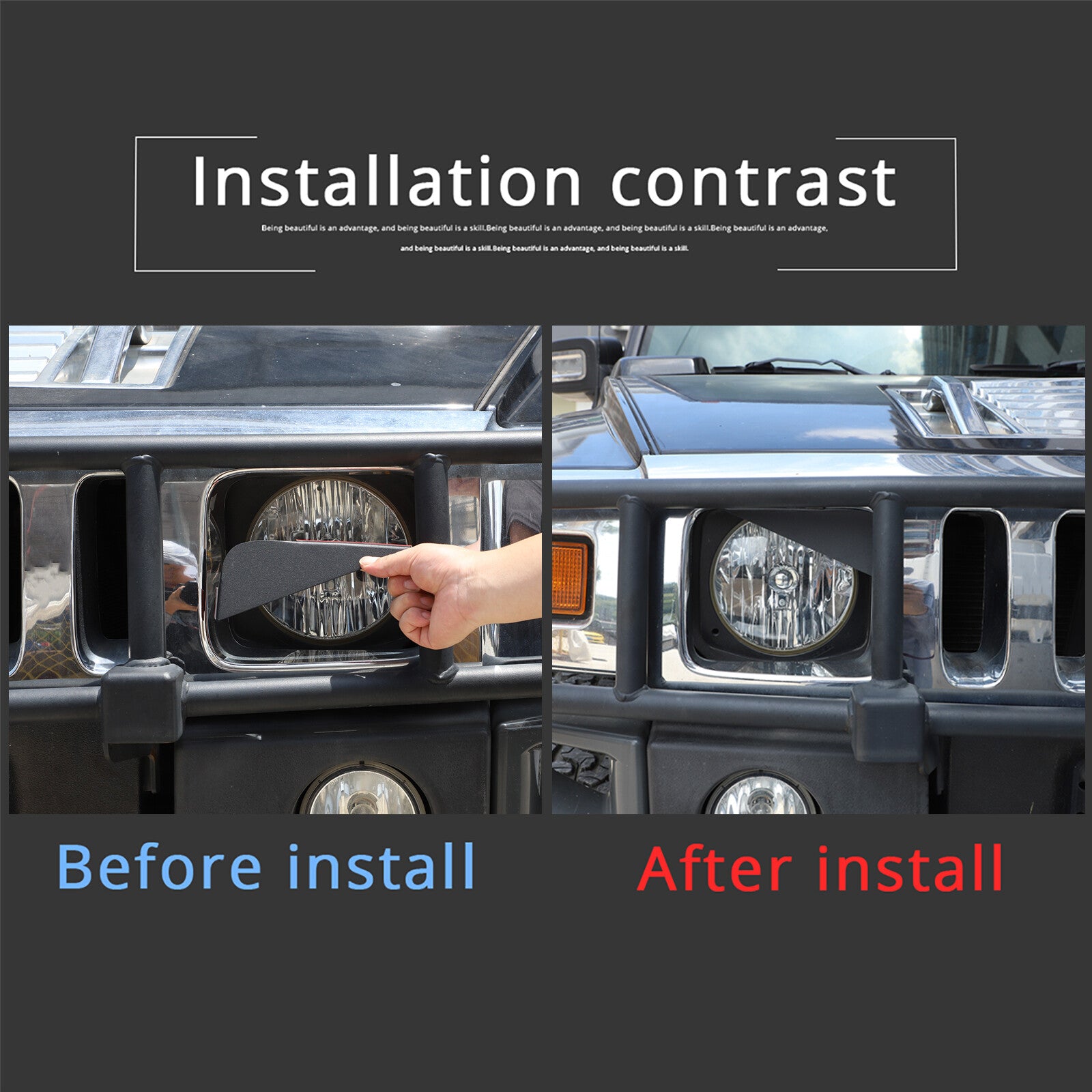 Steel front angry eye style headlight cover for Hummer H2 2003-2009 n