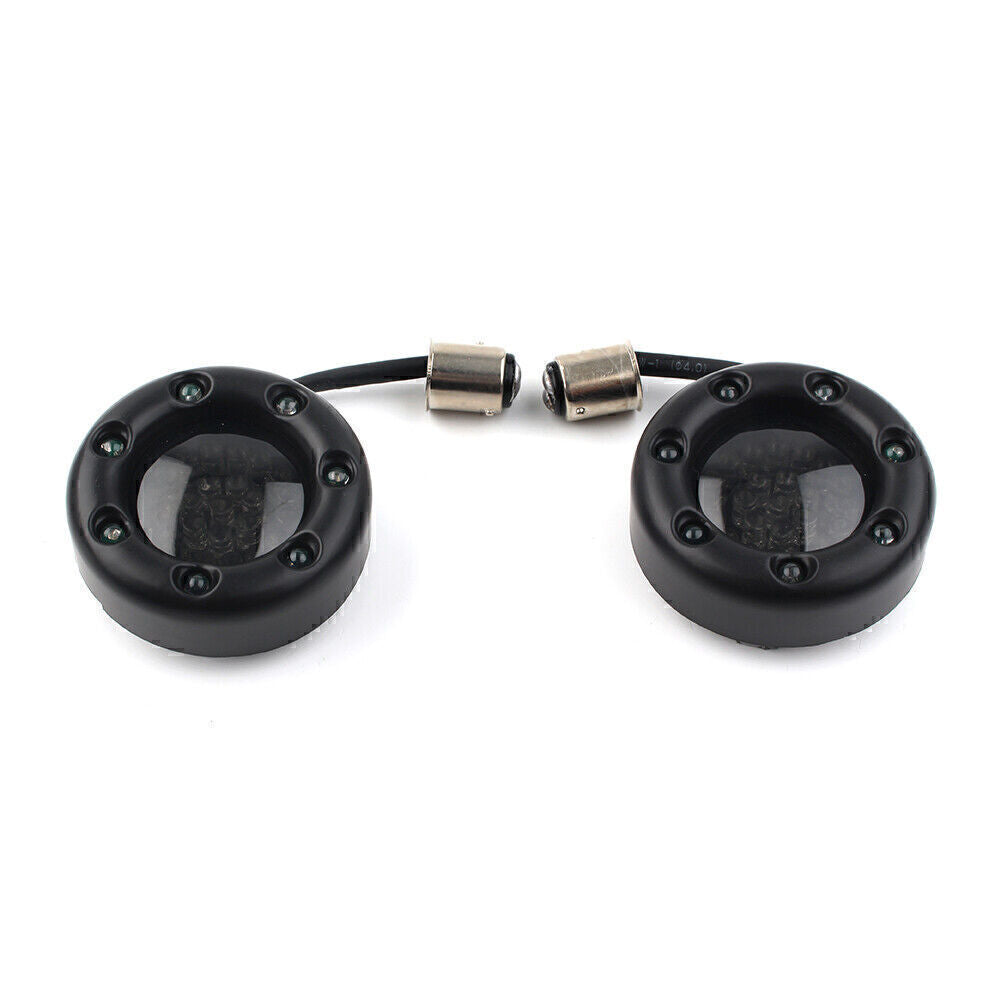 Pair LED Black Fire Ring Turn Signals Lights for Harley Softail Dyna Sportster Q