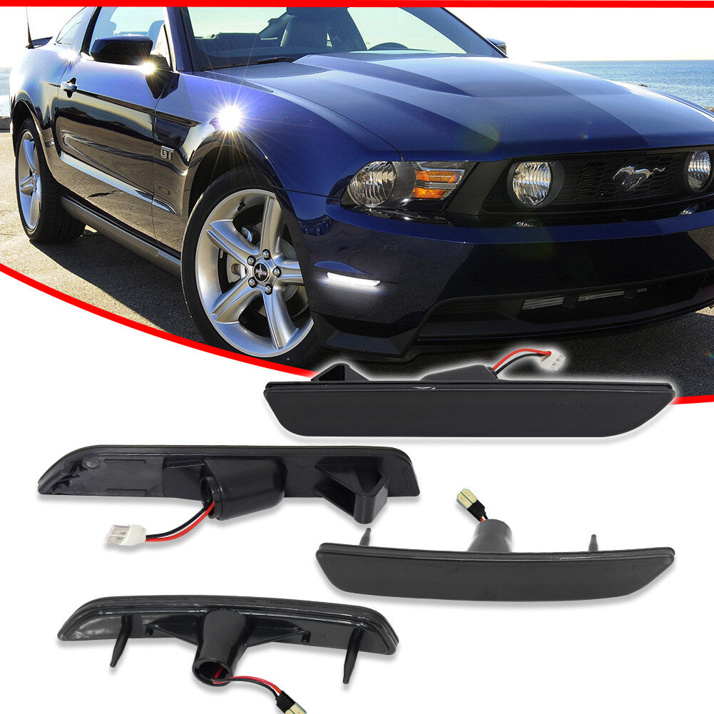4X for 2010 - 2014 for Mustang Front and Rear Bumper Side Marker Lights Smoke White - v