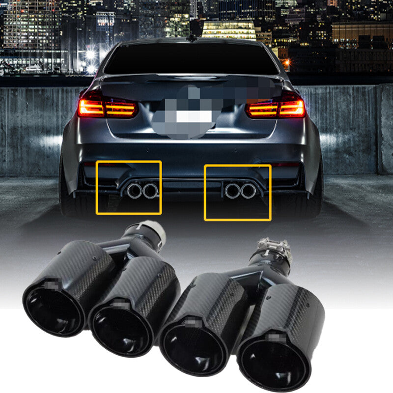 Dual Car Carbon Fiber Exhaust TWIN End Tips Tail Pipe For 63mm In 101MM Out n