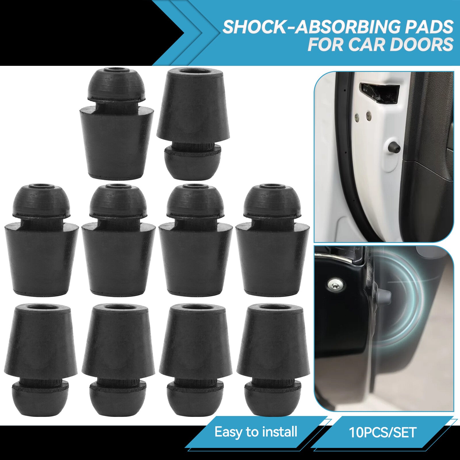 10Pcs. Universal Car Door Bumper Shock Bump Stop Rubber Dampers Buffer Pad Anti