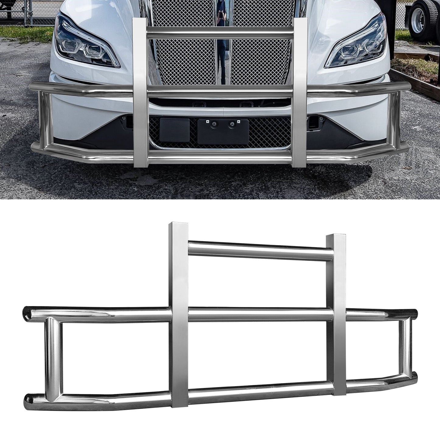 3 Diameter Stainless Steel Deer Guard Bumper for Kenworth T680 2022 w/ Brackets v