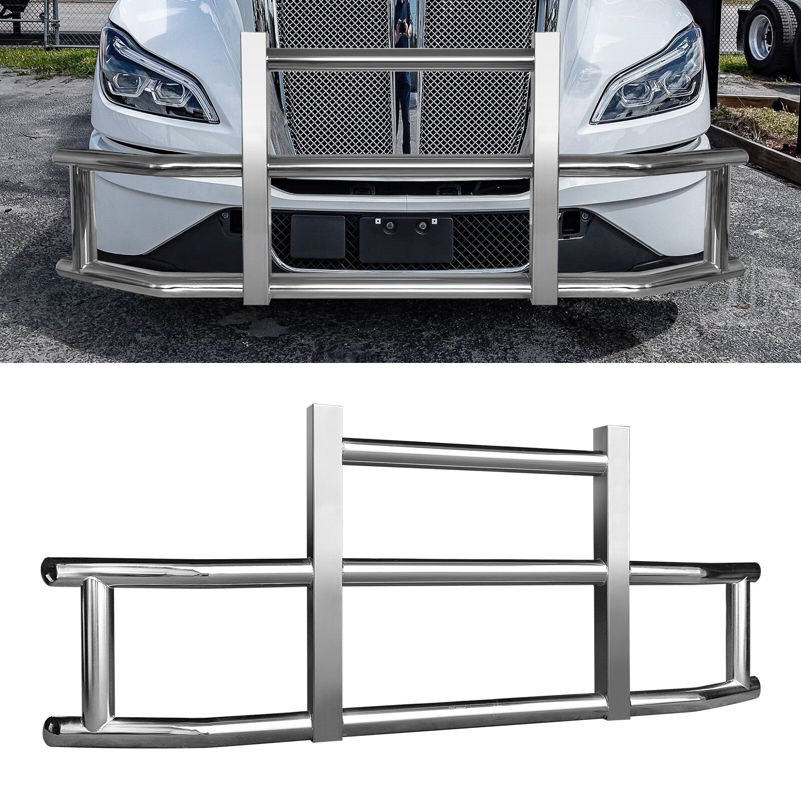 3 Diameter Stainless Steel Deer Guard Bumper for Kenworth T680 2022 w/ Brackets v