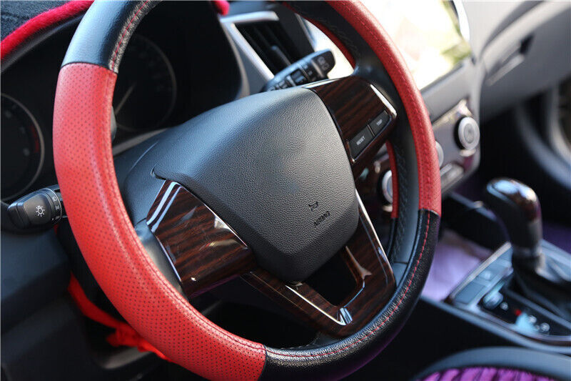 Car Steering Wheel Button Frame Trim 2PCS Fit for Hyundai IX25 15-2019 Red Wood