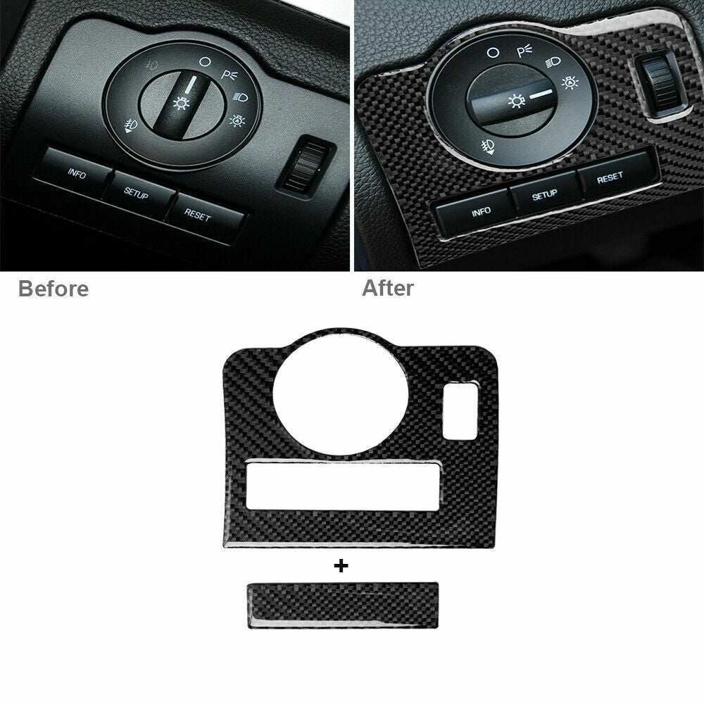 Carbon Fiber Headlight Switch Button Sticker Cover Fit for Ford for Mustang 2009-13