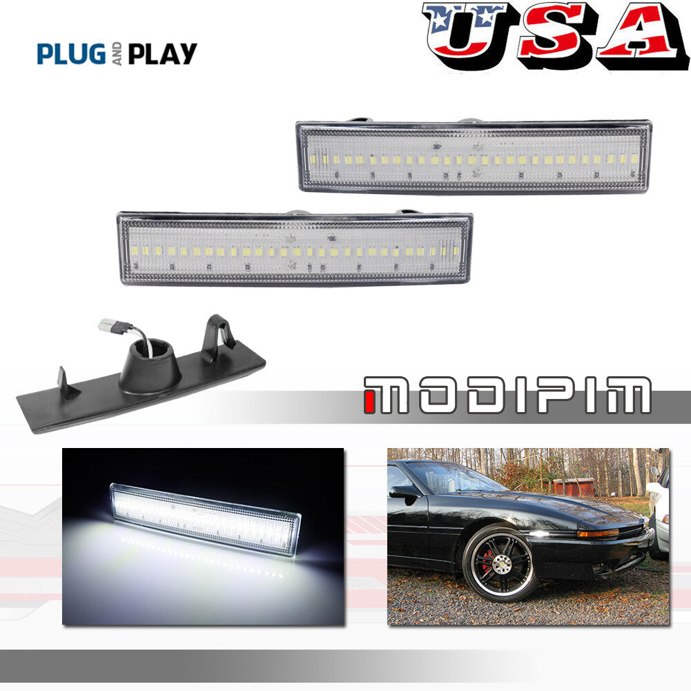 For 86 - 89 for Supra Celica White LED Front Bumper Side Marker Lights Clear One Pair - v