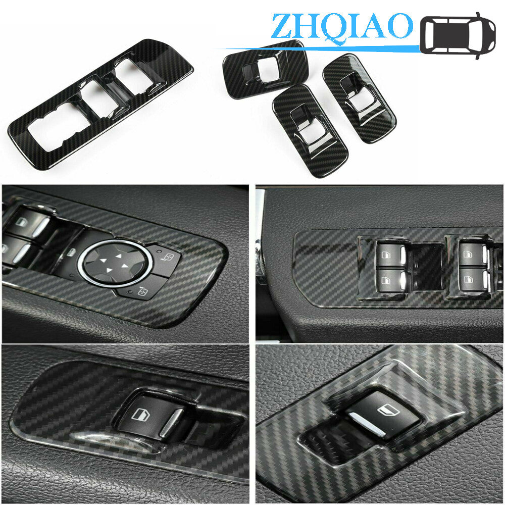 4PCS Carbon Fiber Grain Window Lift Panel Switch Trim for Ford F150 2017-2020