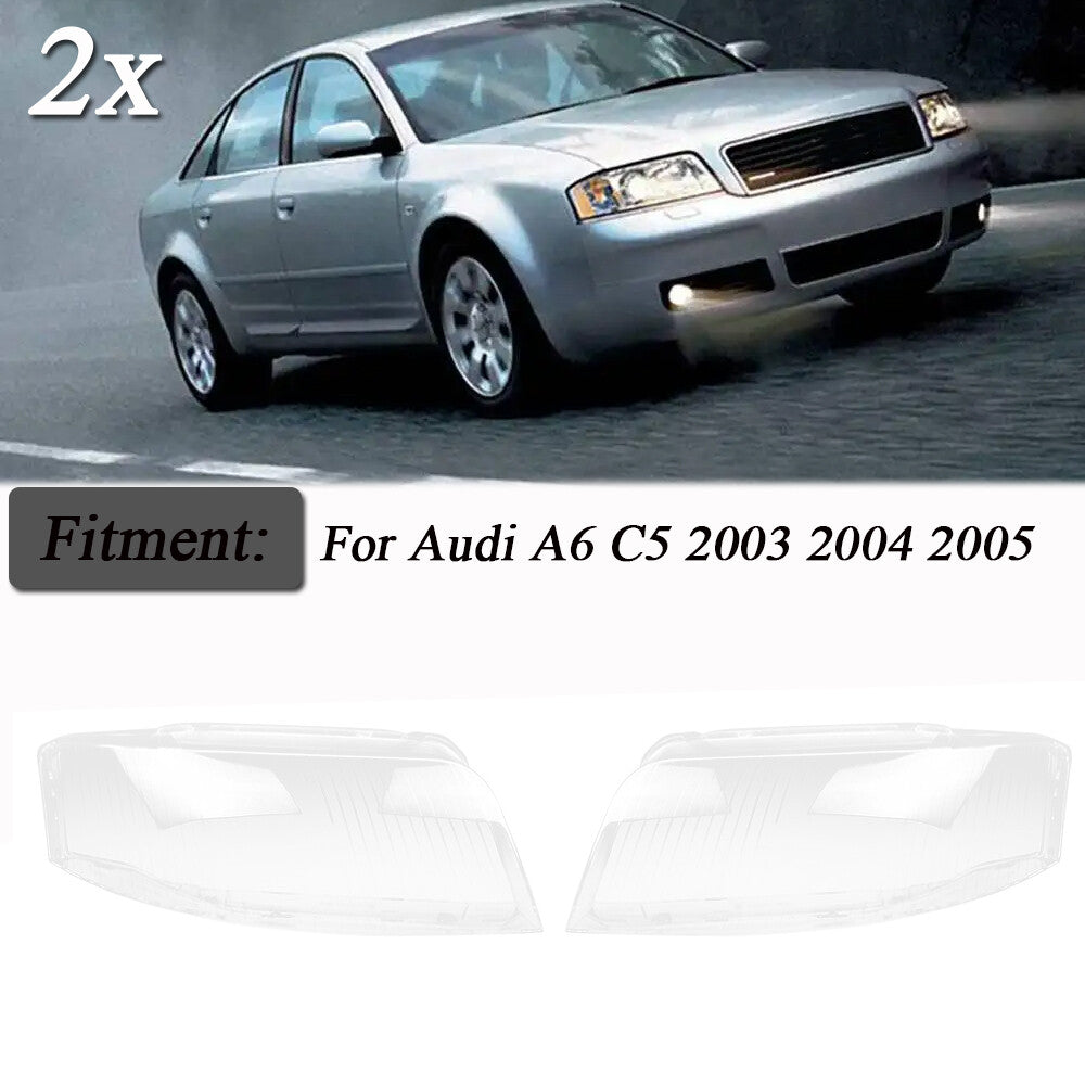 2-Piece Headlight Transparent Lens Caps for Audi A6 C5 2003-05 Left + Right Headlight Caps