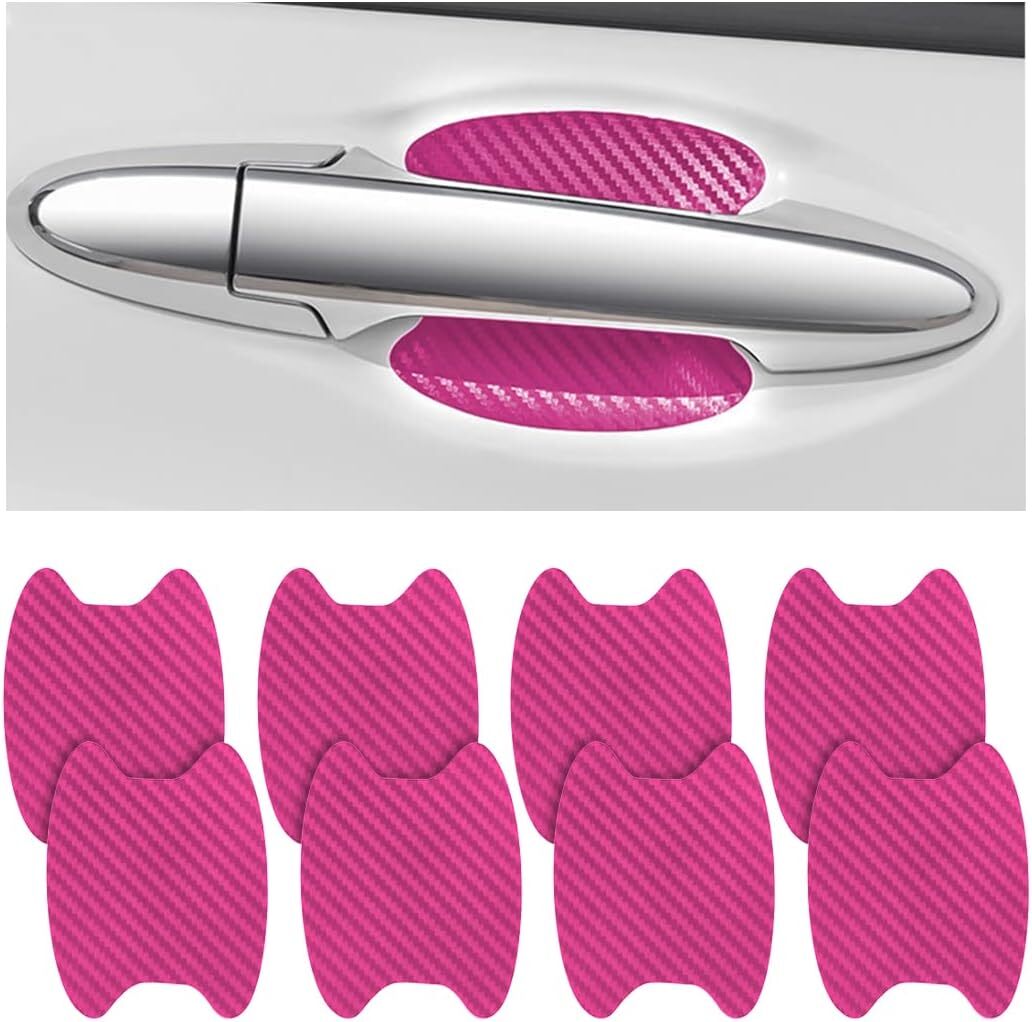 8Pcs Pink Carbon Fiber Car Door Handle Anti-Scratch Protector Film Sticker